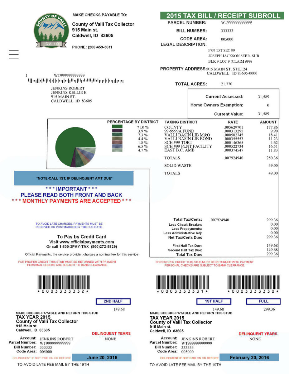 Tax Bill Statement Example
